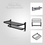 Towel Rack Folding Holder with Hook Accessories Wall Hanger Aluminium Bar Shelf - Low Angle