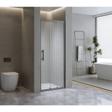 40mm Adjustable Contemporary Wall to Wall Black Sliding Shower Screen 116-120cm - Front View