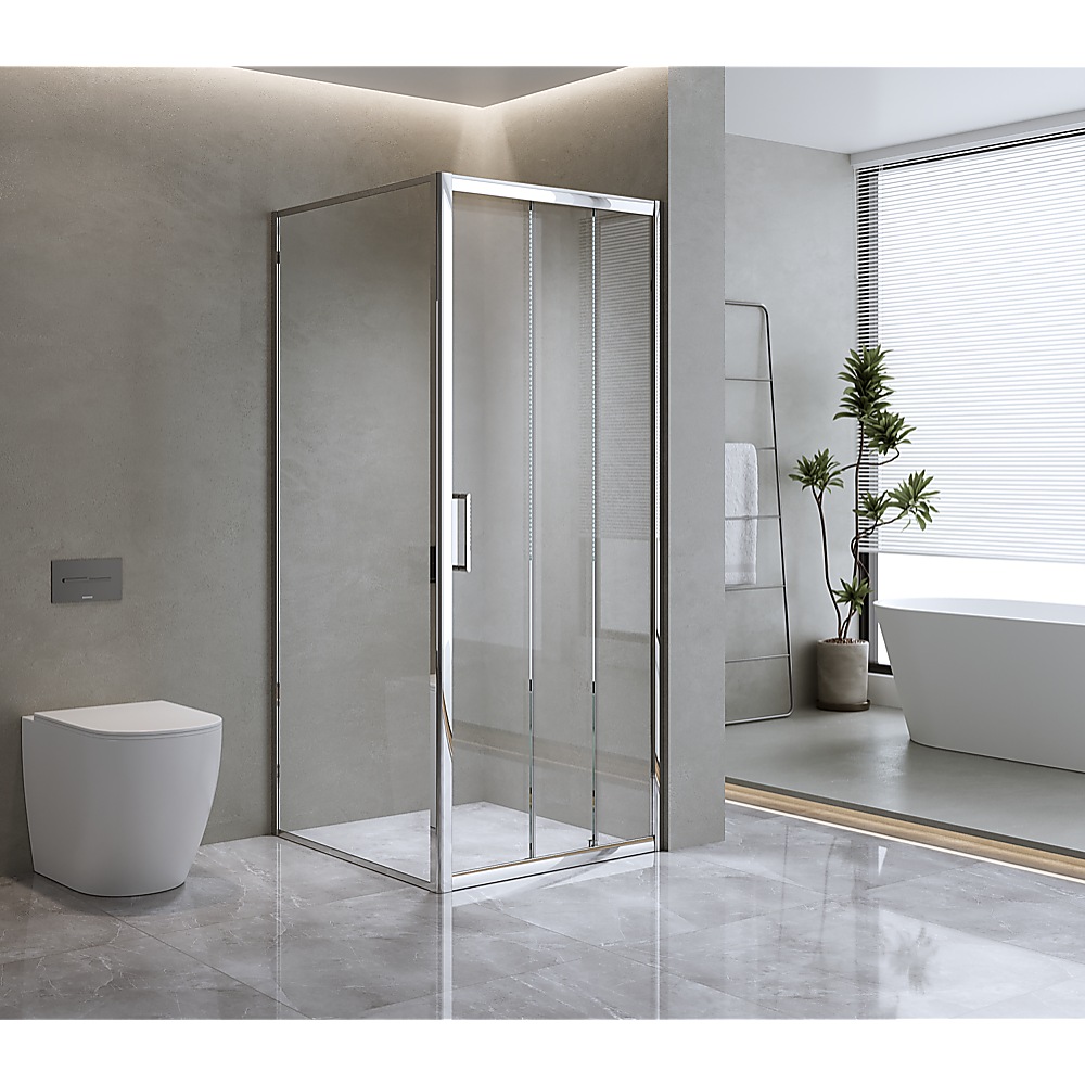 40mm Adjustable Contemporary Corner Sliding Chrome Shower Screen 116x101cm