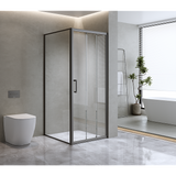 40mm Adjustable Contemporary Corner Sliding Black Shower Screen 120x80cm - Front View