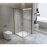 Adjustable 1100x1100mm Double Sliding Door Glass Shower Screen in Gold - Front View