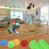 217pcs Kids Construction Fort Building Kit Castles 3D Play House Tent Toys - Close-Up Angle