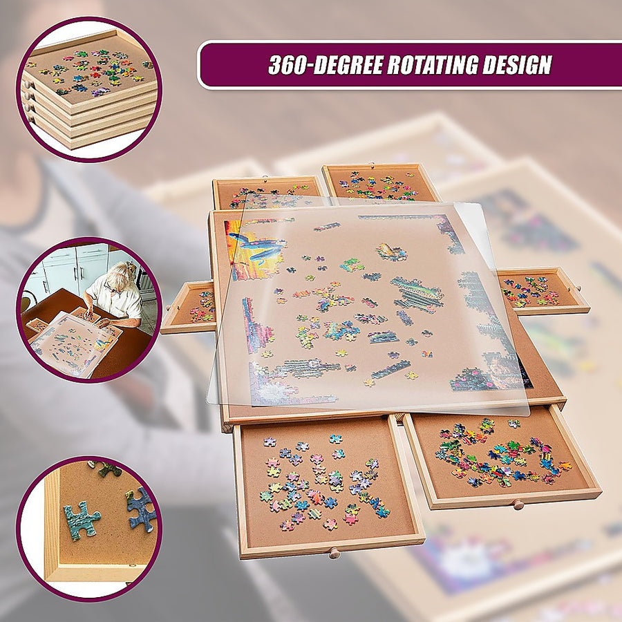 1500 Piece Rotating Wooden Jigsaw Puzzle Table 6 Drawers Board, image 9