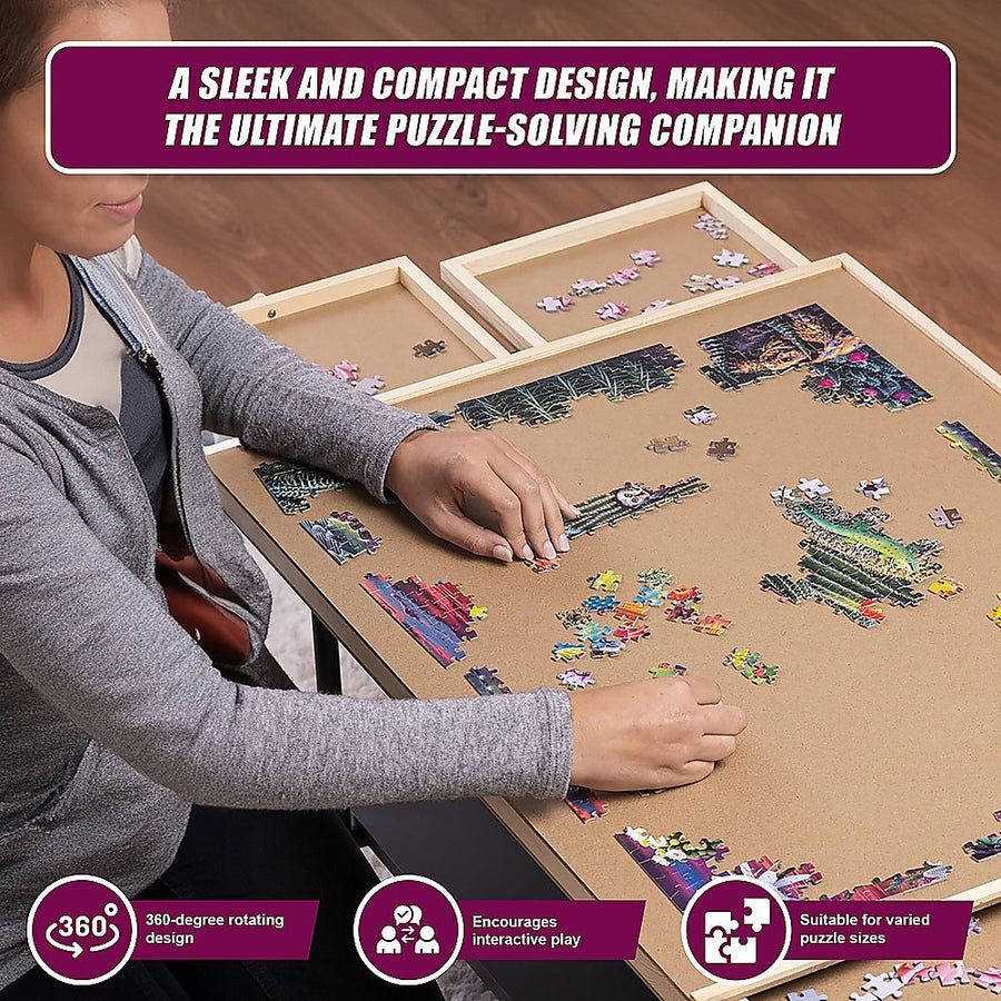 1500 Piece Rotating Wooden Jigsaw Puzzle Table 6 Drawers Board, image 10