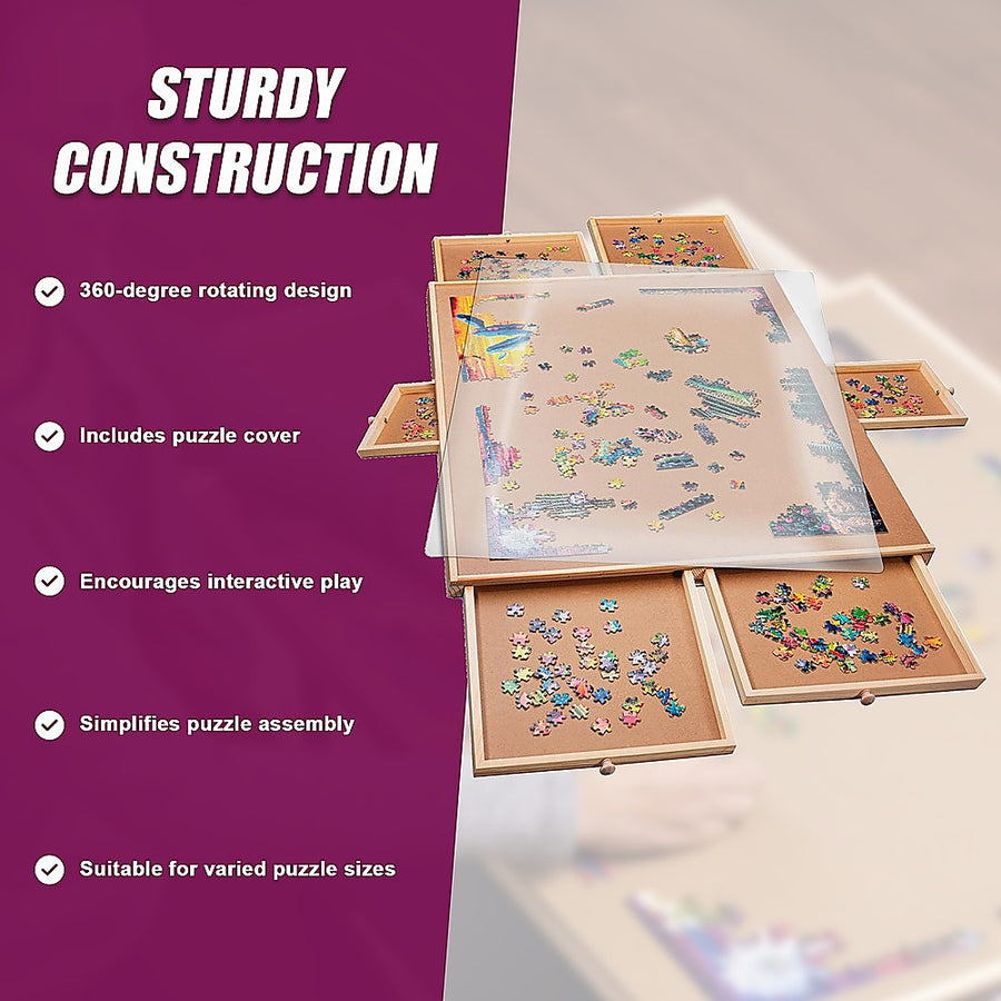 1500 Piece Rotating Wooden Jigsaw Puzzle Table 6 Drawers Board, image 11
