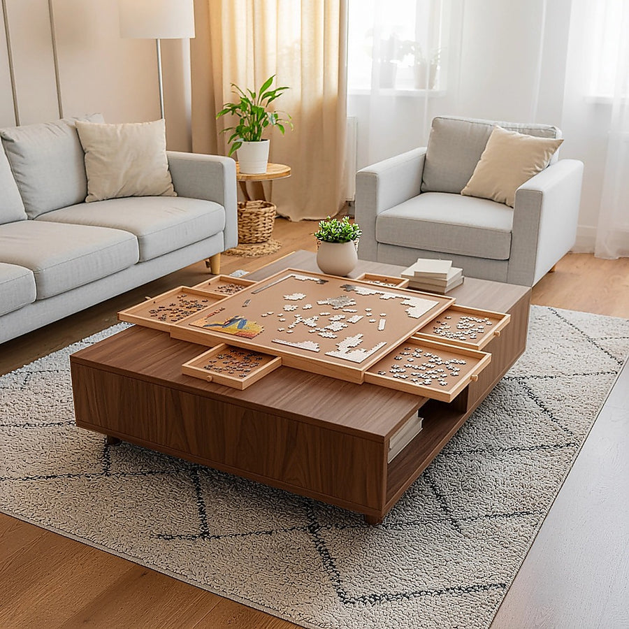1500 Piece Rotating Wooden Jigsaw Puzzle Table 6 Drawers Board, image 2
