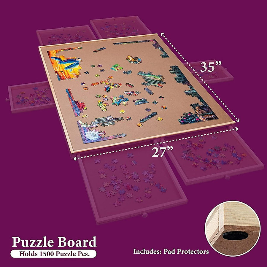 1500 Piece Rotating Wooden Jigsaw Puzzle Table 6 Drawers Board, image 5