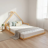 Pine Wood Floor Bed House Frame for Kids and Toddlers