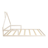 Pine Wood Floor Bed House Frame for Kids and Toddlers - Low Angle