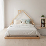 Pine Wood Floor Bed House Frame for Kids and Toddlers - Side View