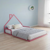 Pine Wood Floor Bed House Frame for Kids and Toddlers - Front View
