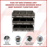 Kids Toy Box Storage Unit Drawers Childrens Bedroom Shelf Baby Nursery Furniture Grey - Side View