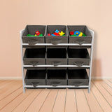 Kids Toy Box Storage Unit Drawers Childrens Bedroom Shelf Baby Nursery Furniture Grey - Close-Up Angle