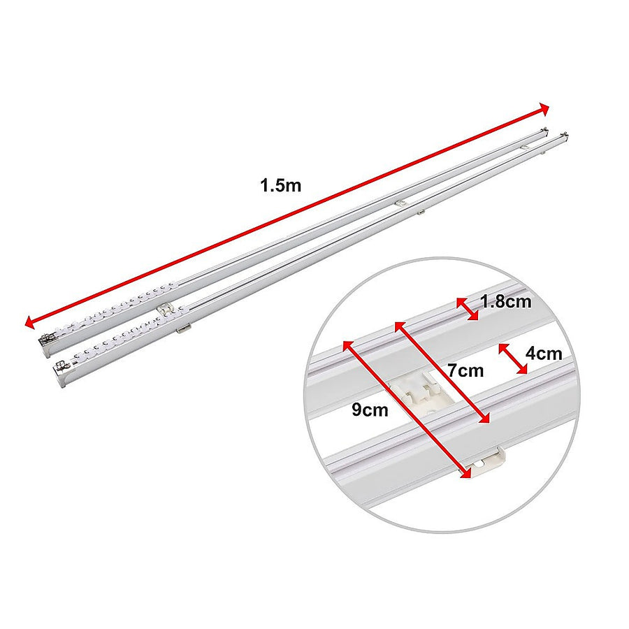 1.5m Double Curtain Tracks Aluminium Rail & Brackets For Both Curtain and Sheer with ceiling and wall accessories