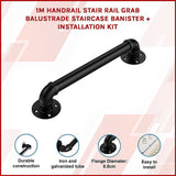 1m Handrail Stair Rail Grab Balustrade Staircase Banister + Installation Kit - Side View