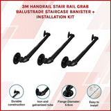 3m Handrail Stair Rail Grab Balustrade Staircase Banister + Installation Kit - Side View