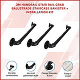 3m Handrail Stair Rail Grab Balustrade Staircase Banister + Installation Kit - Side View