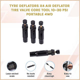 Tyre Deflators x4 Air Deflator Tire Valve Core Tool 10~30 PSI Portable 4WD - Side View