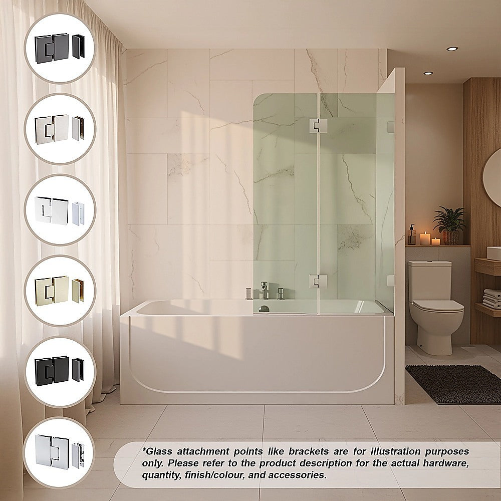 120cm Frameless Glass Bath Screen with Stainless Steel Brackets - Black