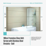 100cm Frameless Glass Bath Screen with Stainless Steel Brackets - Gold - Extra Image