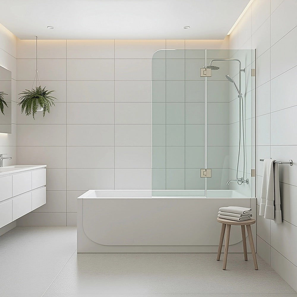 100cm Frameless Glass Bath Screen ??Stainless Steel U-Brackets in White