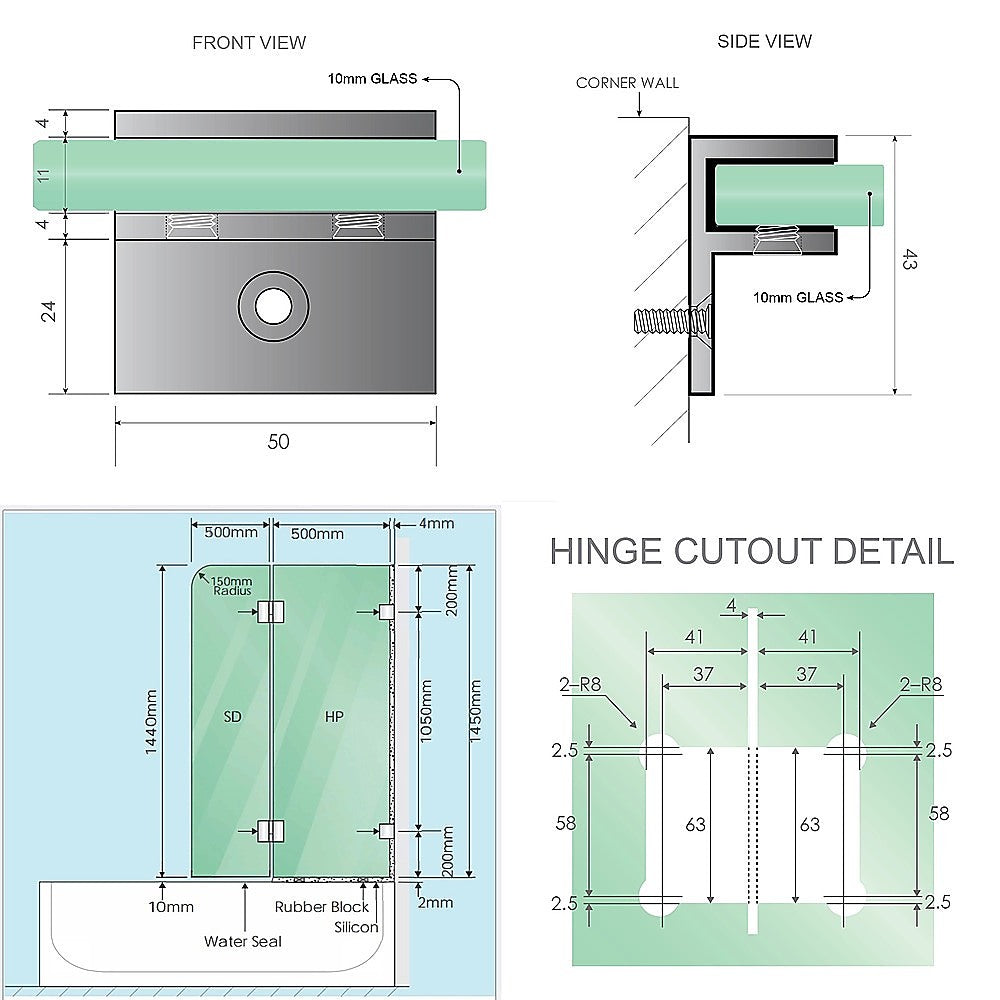 100cm Frameless Glass Bath Screen with Stainless Steel Brackets - White