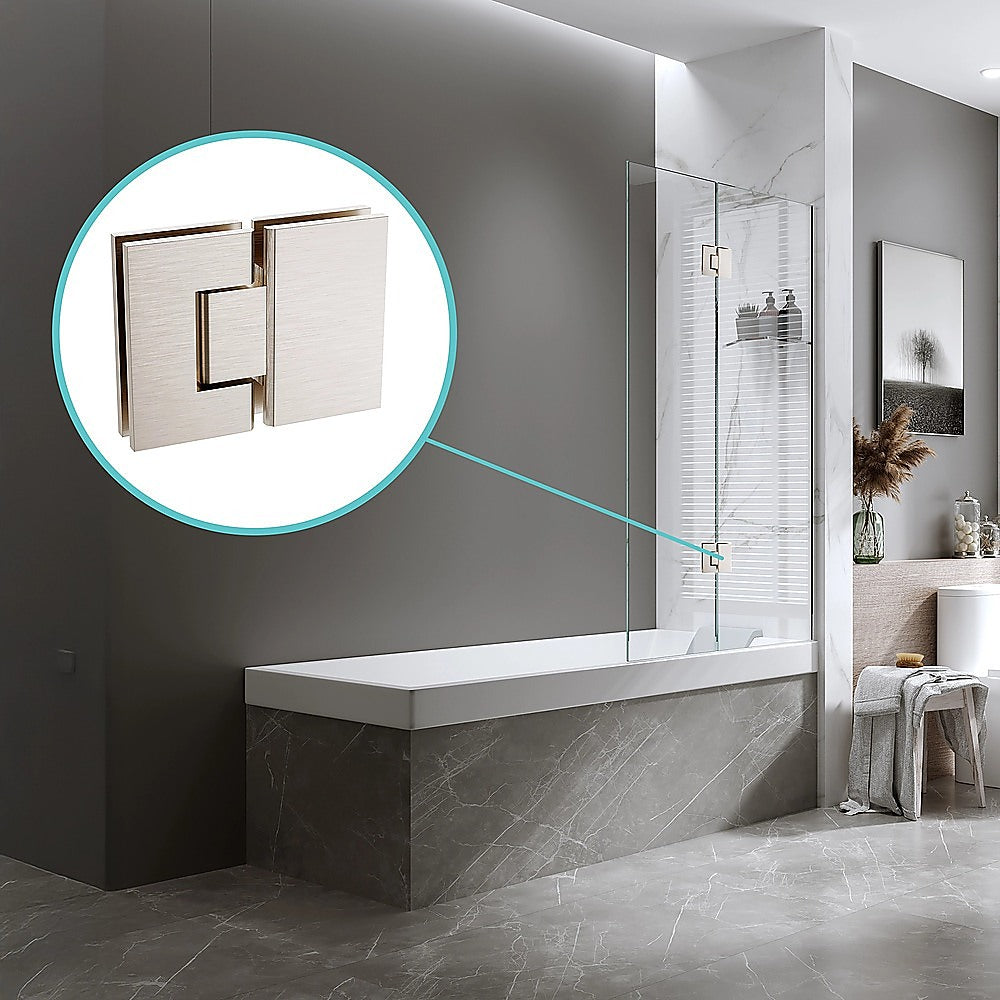 100cm Frameless Glass Bath Screen with Stainless Steel Brackets - Nickel