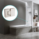 100cm Frameless Glass Bath Screen with Stainless Steel Brackets - Nickel - Front View