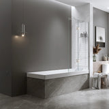 100cm Frameless Glass Bath Screen with Stainless Steel Brackets - Nickel - Rear View