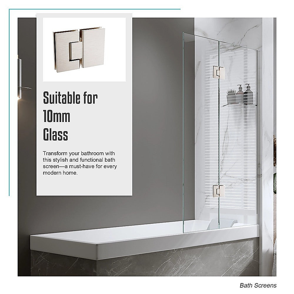 100cm Frameless Glass Bath Screen with Stainless Steel Brackets - Nickel
