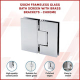 120cm Frameless Glass Bath Screen with Brass Brackets - Chrome - Top-Down View