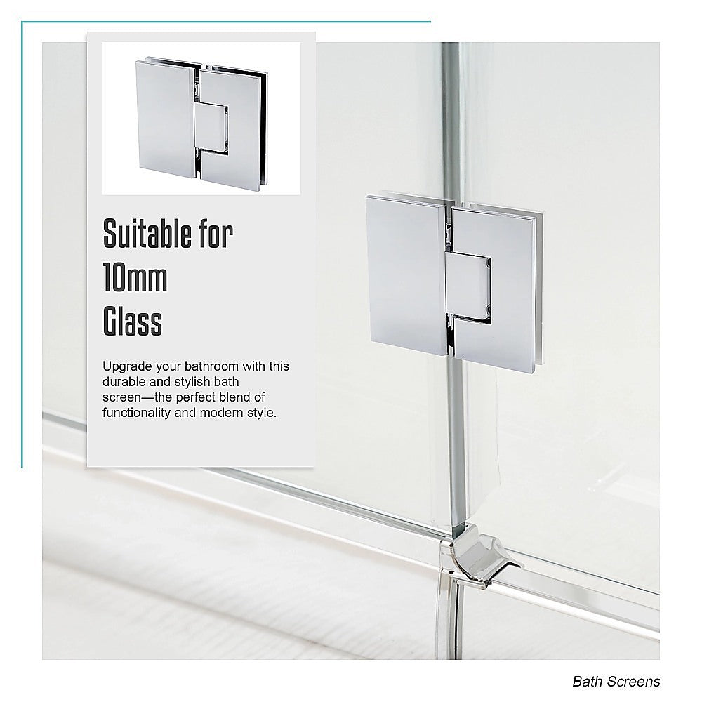 120cm Frameless Glass Bath Screen with Brass Brackets - Chrome