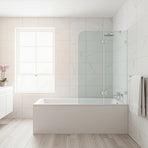 120cm Frameless Glass Bath Screen ??Brass F-Brackets in Chrome for Stylish Bathroom Upgrade