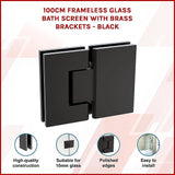 100cm Frameless Glass Bath Screen with Brass Brackets - Black - Side View