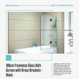 100cm Frameless Glass Bath Screen with Brass Brackets - Black - Extra Image