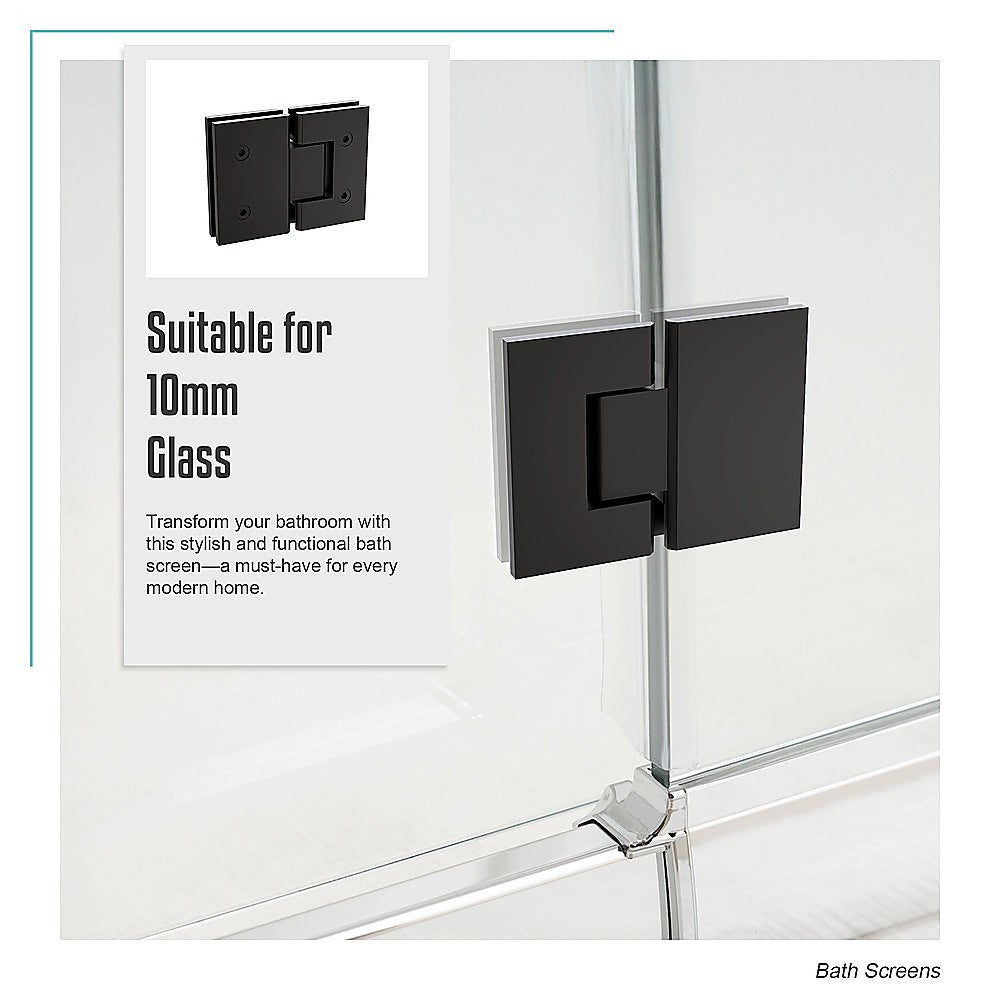 100cm Frameless Glass Bath Screen with Brass Brackets - Black