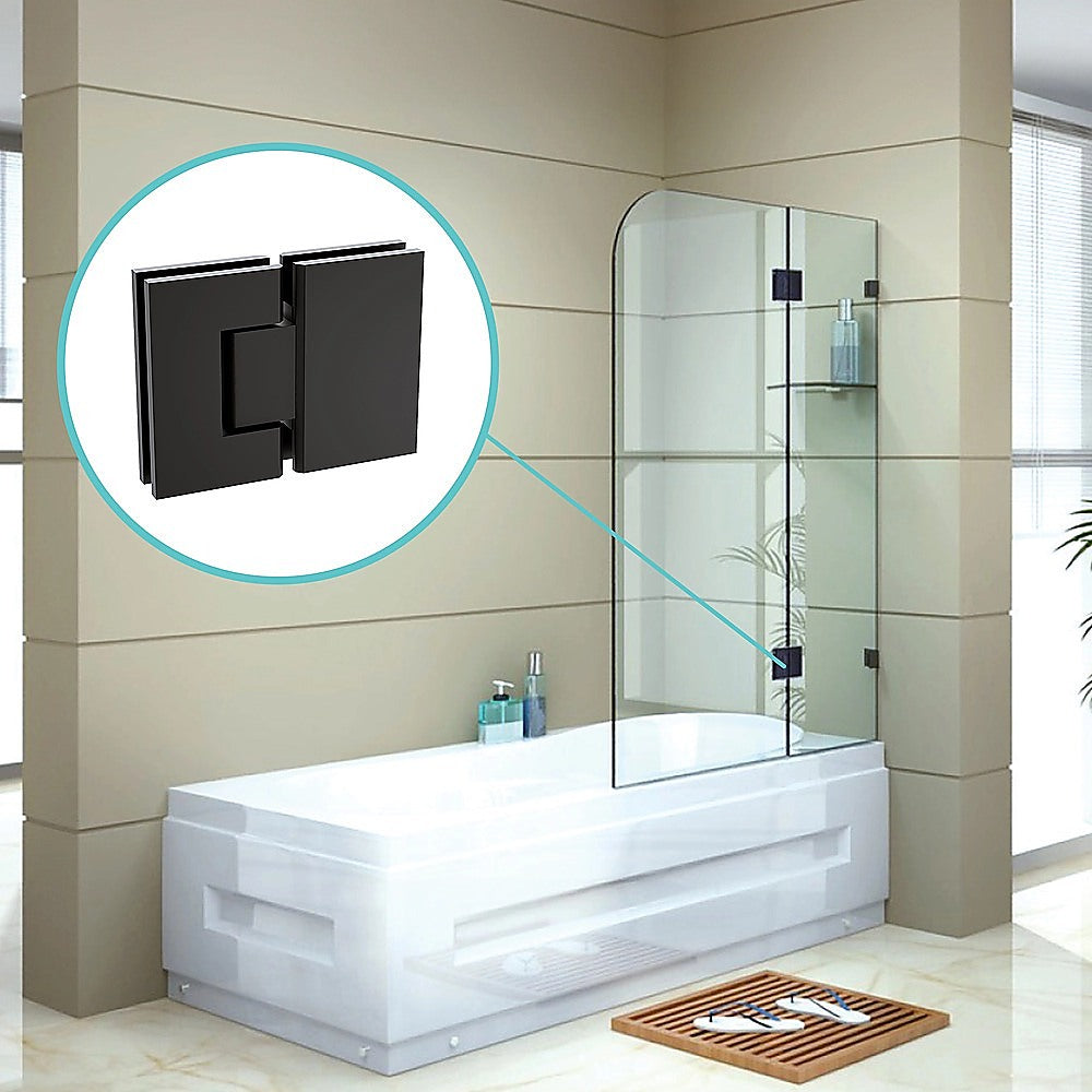 100cm Frameless Glass Bath Screen with Brass Brackets - Black