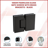 100cm Frameless Glass Bath Screen with Brass Brackets - Black - Side View