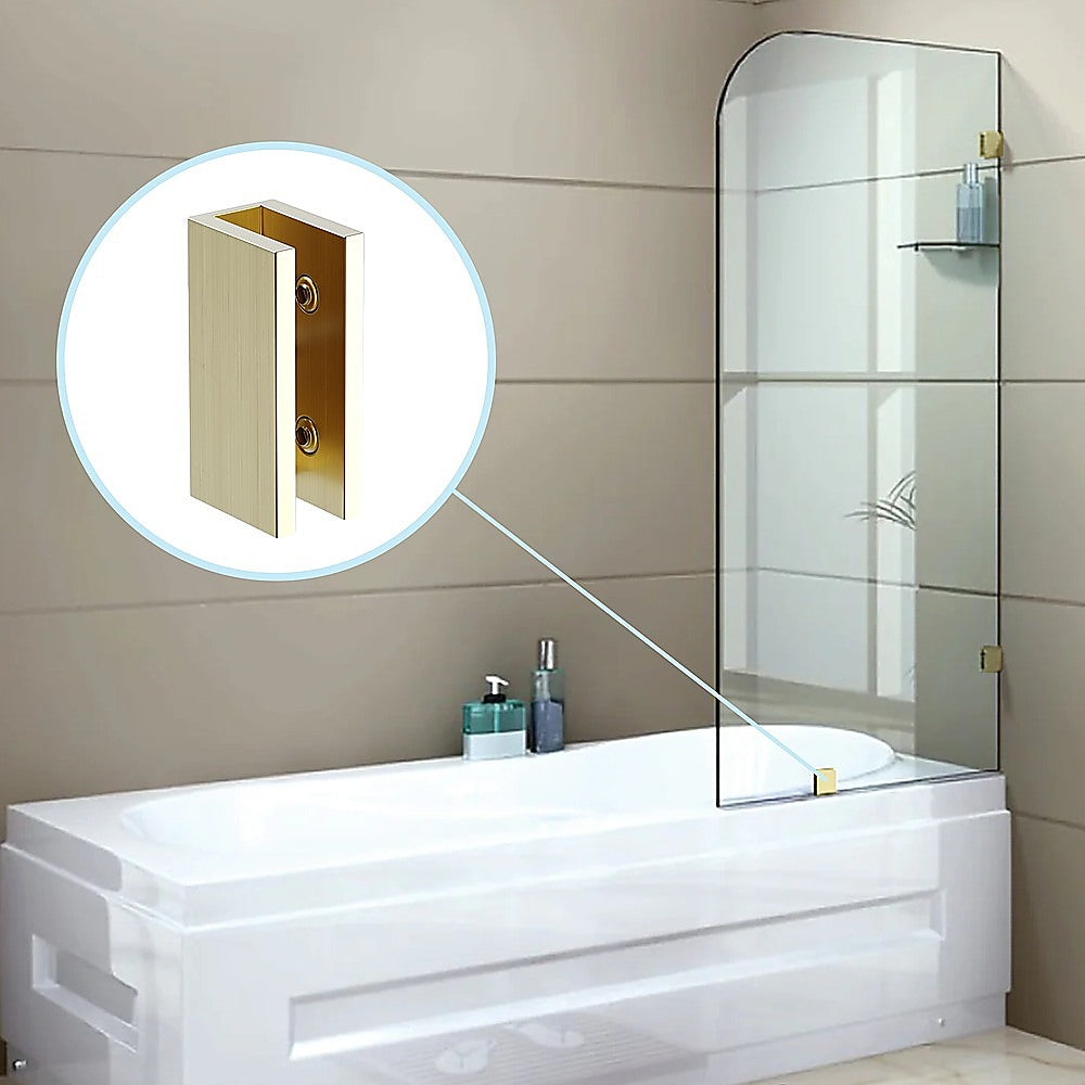 100cm Frameless Glass Bath Screen with Brass Brackets - Gold