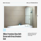 100cm Frameless Glass Bath Screen with Brass Brackets - Gold - Extra Image