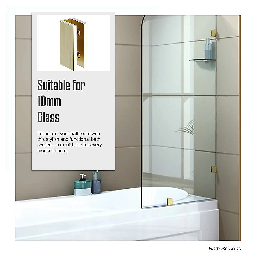 100cm Frameless Glass Bath Screen with Brass Brackets - Gold