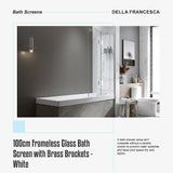 100cm Frameless Glass Bath Screen with Brass Brackets - White - Extra Image