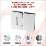 100cm Frameless Glass Bath Screen with Brass Brackets - White - Side View