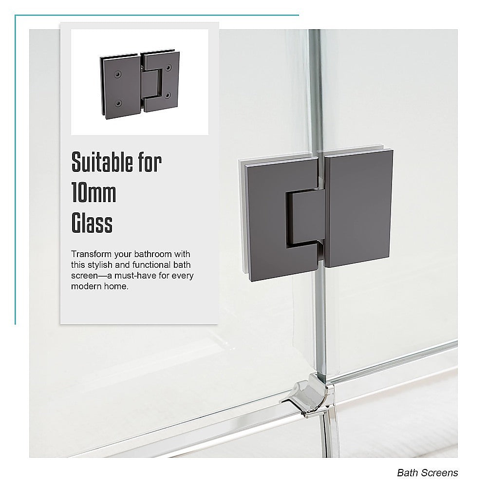 100cm Frameless Glass Bath Screen with Brass Brackets - Gunmetal