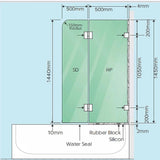 100cm Frameless Glass Bath Screen with Channel and Stainless Steel Hinges- Chrome - Extra Image