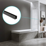 100cm Frameless Glass Bath Screen with Channel and Stainless Steel Hinges- Black - Front View