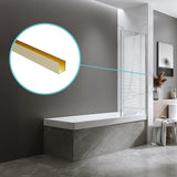 100cm Frameless Glass Bath Screen with Channel and Stainless Steel Hinges- Gold - Front View