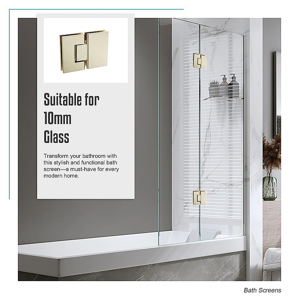 100cm Frameless Glass Bath Screen with Channel and Stainless Steel Hinges- Gold