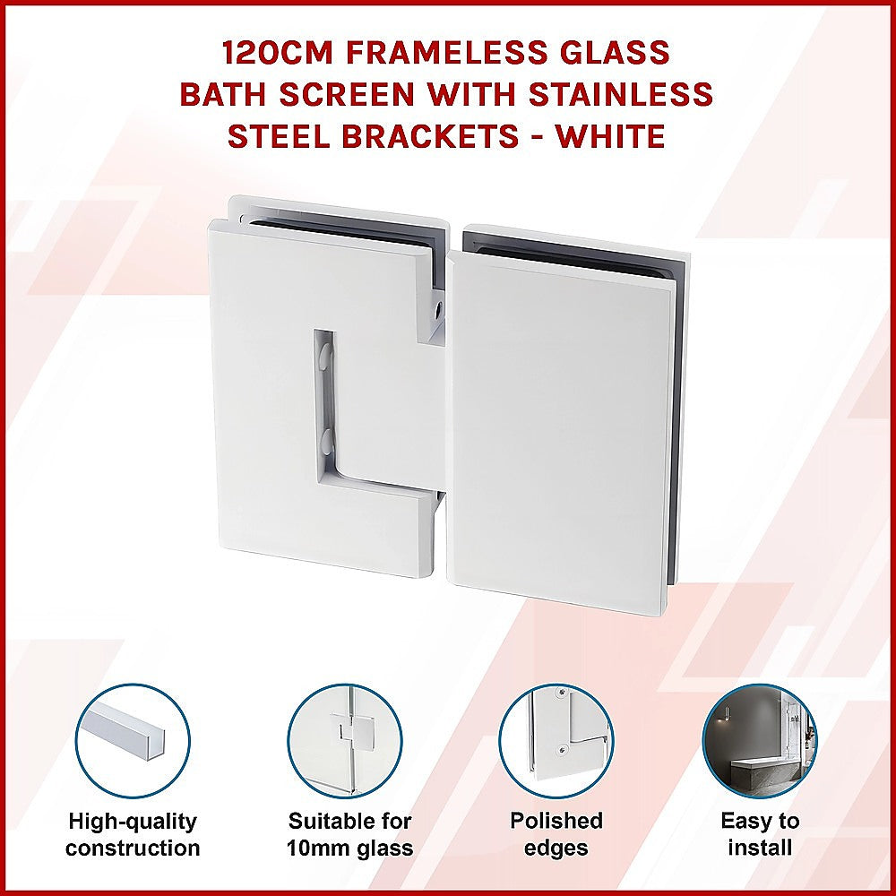 100cm Frameless Glass Bath Screen with Channel and Stainless Steel Hinges- White