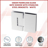 100cm Frameless Glass Bath Screen with Channel and Stainless Steel Hinges- White - Side View
